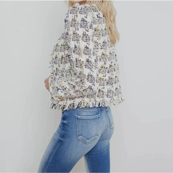 $795 NEW L'AGENCE Women's Angelina Ivory Multi Tweed Plaid Jacket Blazer Size 10 - Picture 5 of 9